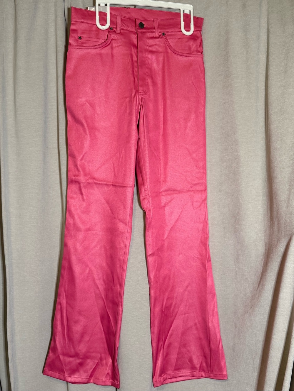 NWT Minerva Jeans Hot Pink Coated Faux Leather Flare Bottoms - Size L